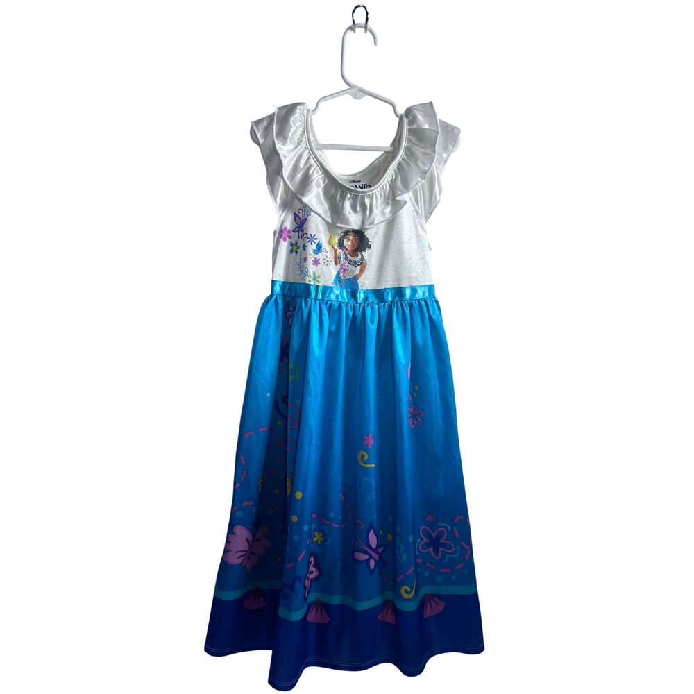 Disney Encanto Mirabel Nightgown Size 6 Blue White Ruffle Sleepwear Girls